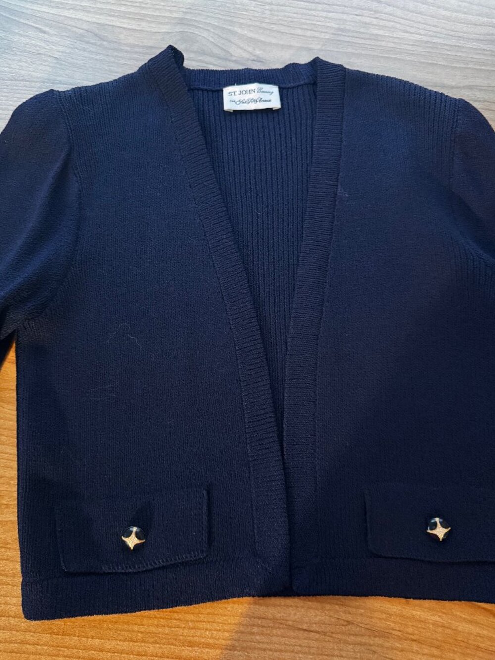 Vintage St. John Evening for Saks Navy Knit Skirt Set with Open Cardigan Size 6